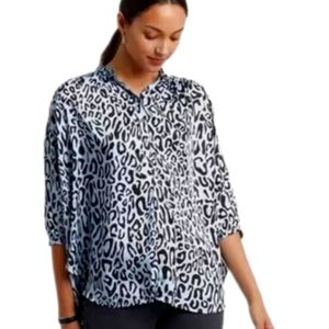 Rebecca Minkoff fluer sky blue black animal leopard print tunic top. 1X NWT